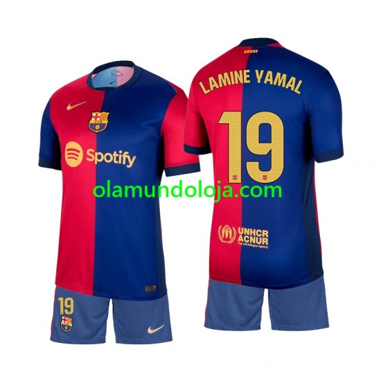 Camisola FC Barcelona Lamine Yamal 19 Criança Equipamento Primeiro 2024-2025 Manga Curta